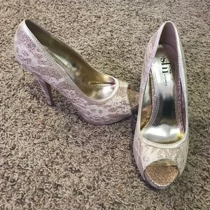 Glitter peep toed heels